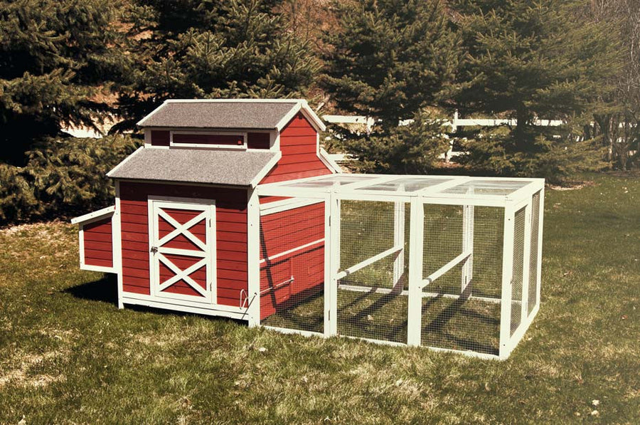 The Schoolhouse chicken coop with 6 foot run, 3 nesting areas, and large living area